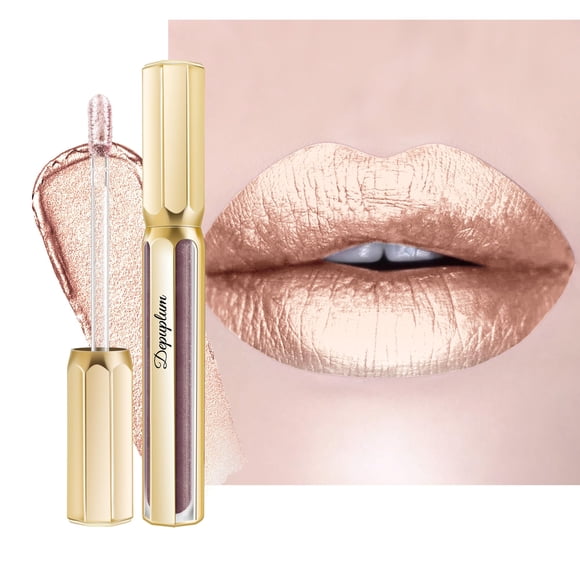 Depuplum Barras de labios plateadas para mujer, barra de labios metálica de larga duración, antiadherente, brillo de labios, ligero, hidratante, completa, color de labios DP110 luz de luna