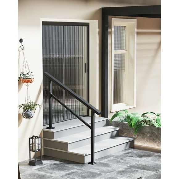Kojooin Metal Handrails for Outdoor Steps, Outdoor Stair Handrail Kit for Safety and Stability on Exterior Steps