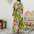 thumbnail image 7 of Wycnly Dresses for Women Beach Loose Flowy Swing Tunic A Line Long Sundress Short Sleeve V-Neck Camouflage Summer Maxi Formal Dress Green XL, 7 of 7