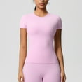thumbnail image 2 of AKOEE Spandex Workout T-shirts Summer Yoga Tops Womens Quick Dry Athletic Short Sleeve Round Neck Tees (L, Pink), 2 of 6