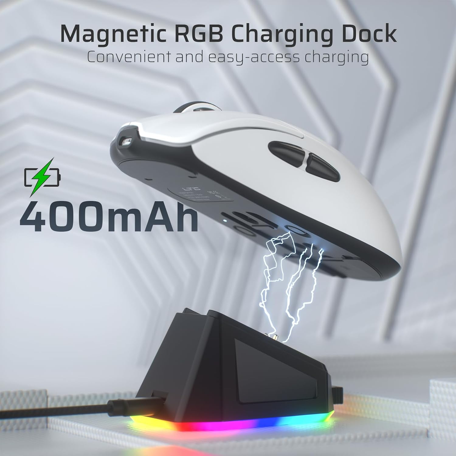 LTC GM022 Ultralight 3-Mode Wireless Gaming Mouse with RGB Charging Dock, PAW3395 26K DPI Sensor, 55G Lightweight Ergonomic Bluetooth Gaming Mouse, 5 Programmable Buttons, 80 Million Click Switch