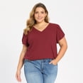 thumbnail image 4 of DARING DIVA Women's Plus Tulip Sleeve V Neck T Shirts Basic Blouses 1X Burgundy, 4 of 6
