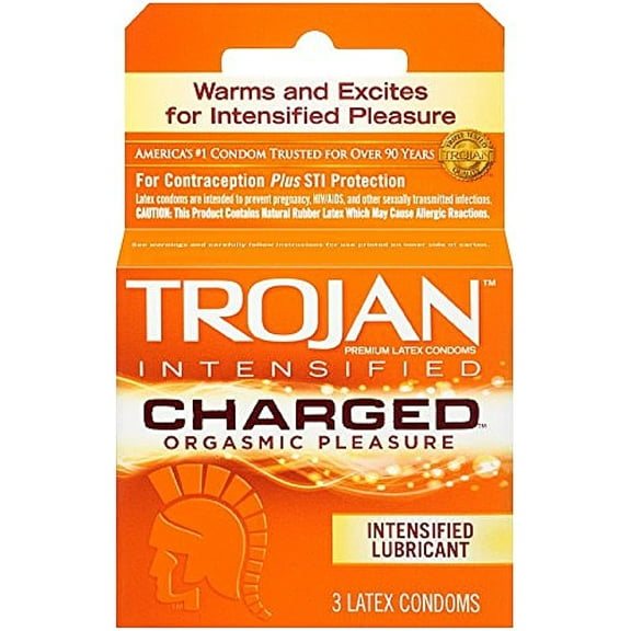 TROJAN Intensified Charged Orgasmic Pleasure Lubricated Latex Condoms 3 ea (Pack of 4)