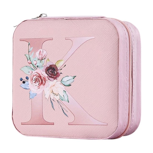 K Pu Alphabet Jewelry Storage Box 26 Printed Letter With Portable Design, Organized Compartments And Durable Material For Earrings, Rings, Bracelets