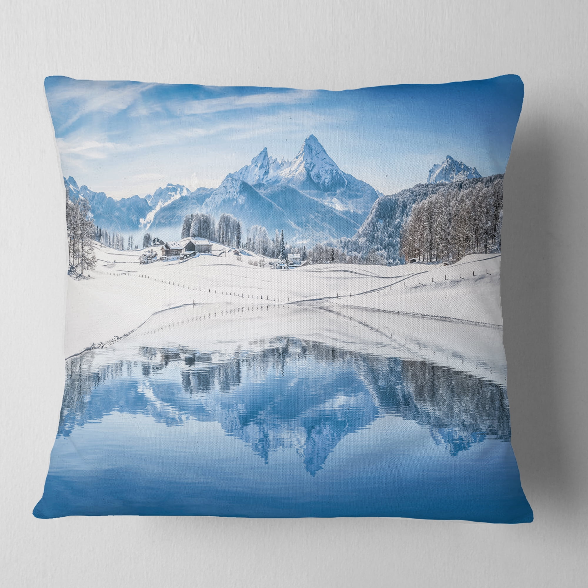 Designart Icy Winter Mountain Alps - Landscape Photography Throw Pillow - 16x16