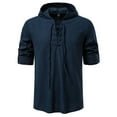 thumbnail image 2 of Men’s Retro Lace up Long Sleeve Linen Shirts Renaissance Henley Shirt, Medieval Viking Costume Pirate Tops Navy S, 2 of 9