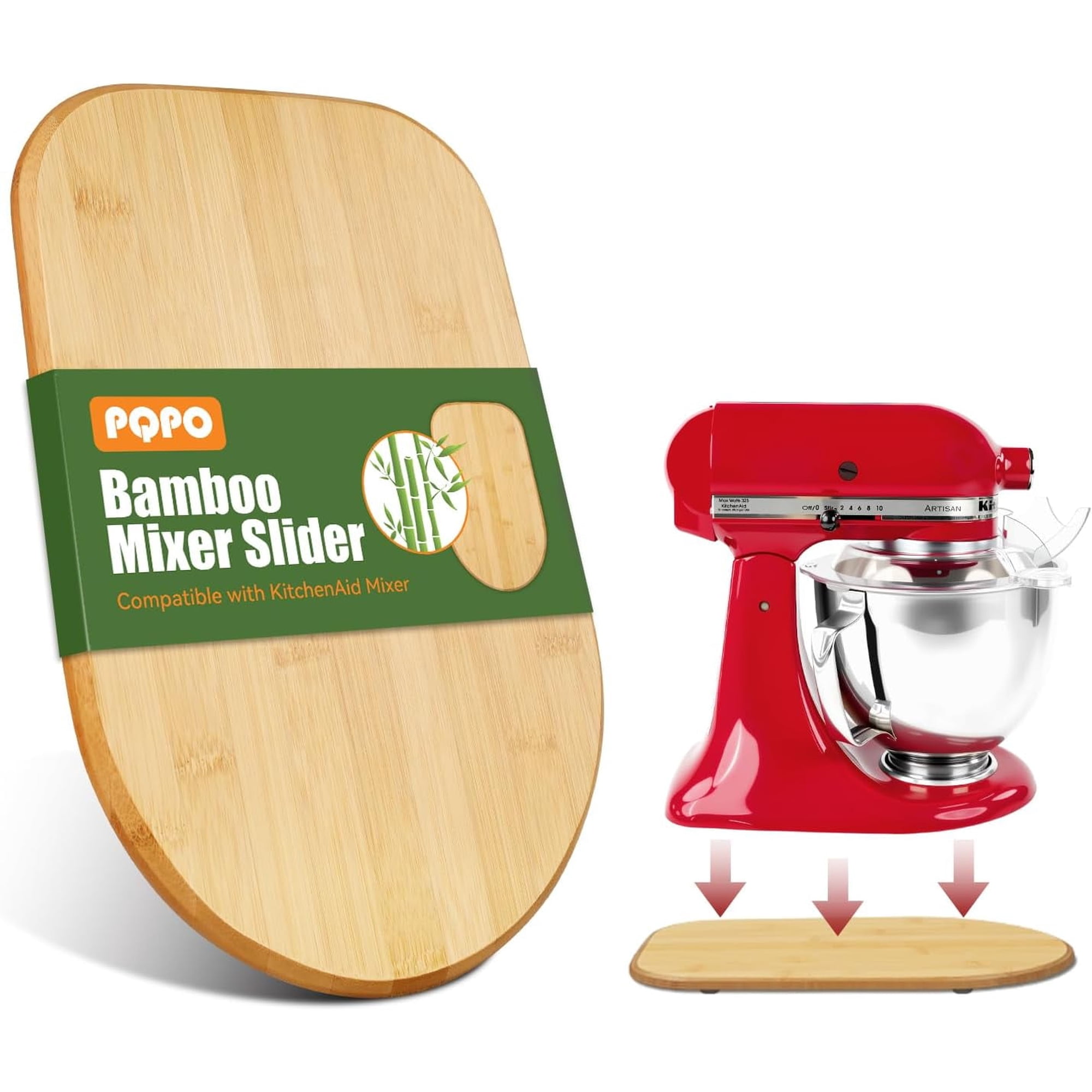PQPO Stand Mixer Slider, Bamboo, Compatible with KitchenAid, Easy to Move, Countertop Protecting, 5qt