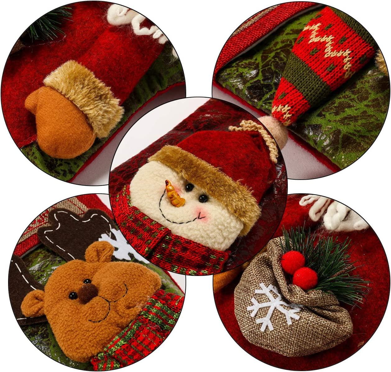 Bibana 3PCS 18" Christmas Stocking Classic Large Stockings Santa, Snowman, Reindeer Xmas Character for Family Holiday Christmas Party Decorations