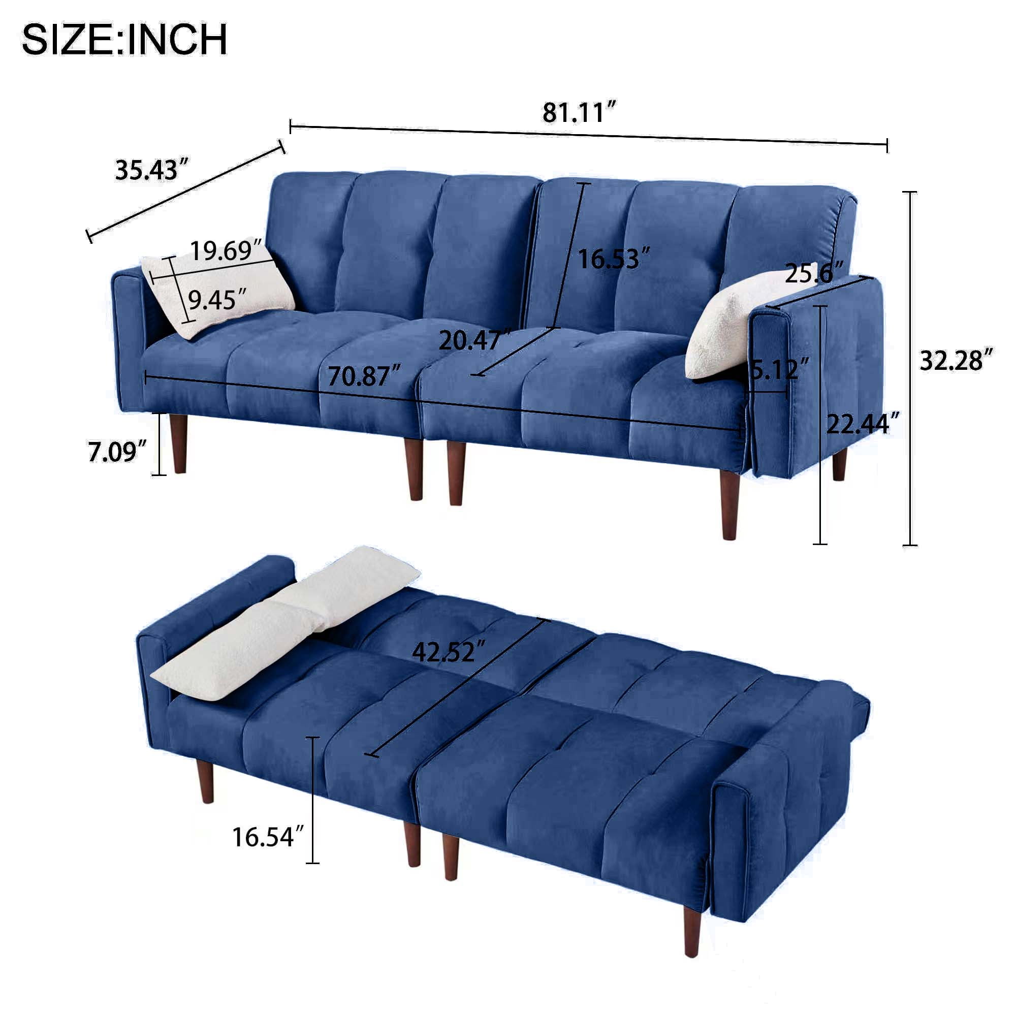DEALTOPS Futon Convertible Sofa Bed, Upholstered Sleeper Sofa Couches Adjustable Back Loveseat for Living Room, Bedroom - Blue