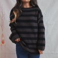 thumbnail image 5 of Women's Oversized Striped Knit Sweater Soft Chunky Pullover with Long Sleeves, Casual Loose Fit, 5 of 5