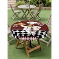 thumbnail image 3 of Outdoor Tablecloth with Umbrella Hole and Zipper, Fat Chef Round Table Cloth 54 Inch Waterproof Tablecloth, Red Gourmet Kitchen Red Black Buffalo Plaid Picnic Table Cover for Patio Camping, 3 of 7