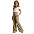 thumbnail image 3 of Lullu Girls Palazzo Pants Pull on Drawstring Loose Straight Leg Trousers, Khaki, Sizes 4-13, 3 of 5