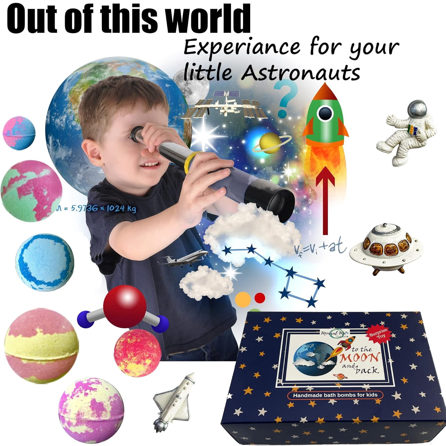 Mineral Me Galaxy Bath Bombs for Kids with Toys Inside - 6 Natural and Organic with Calming Scent
