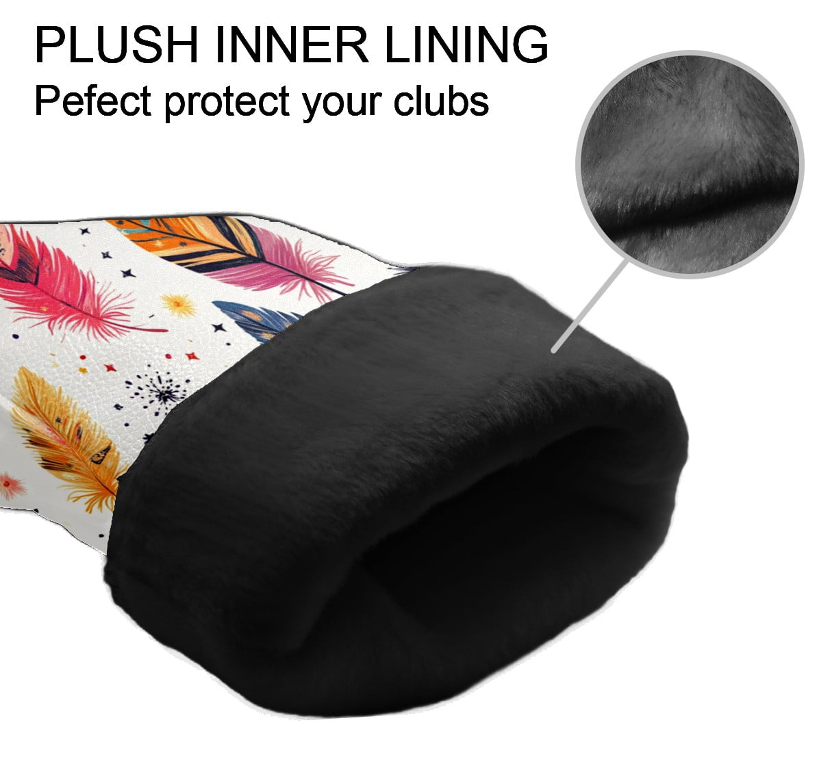 Golf Club Covers PU Leather Waterproof Head Covers for Fairway Woods Hybrids Colorful Feathers