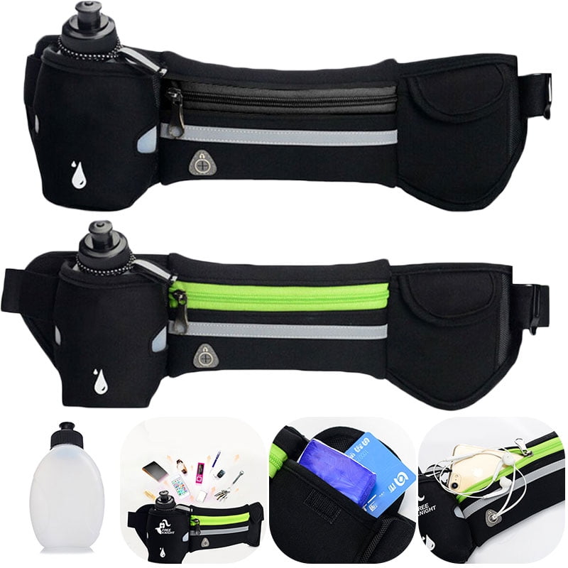 Running Belt With Water Bottle Waist Pack Zip Pockets for Hiking Jogging Sports 