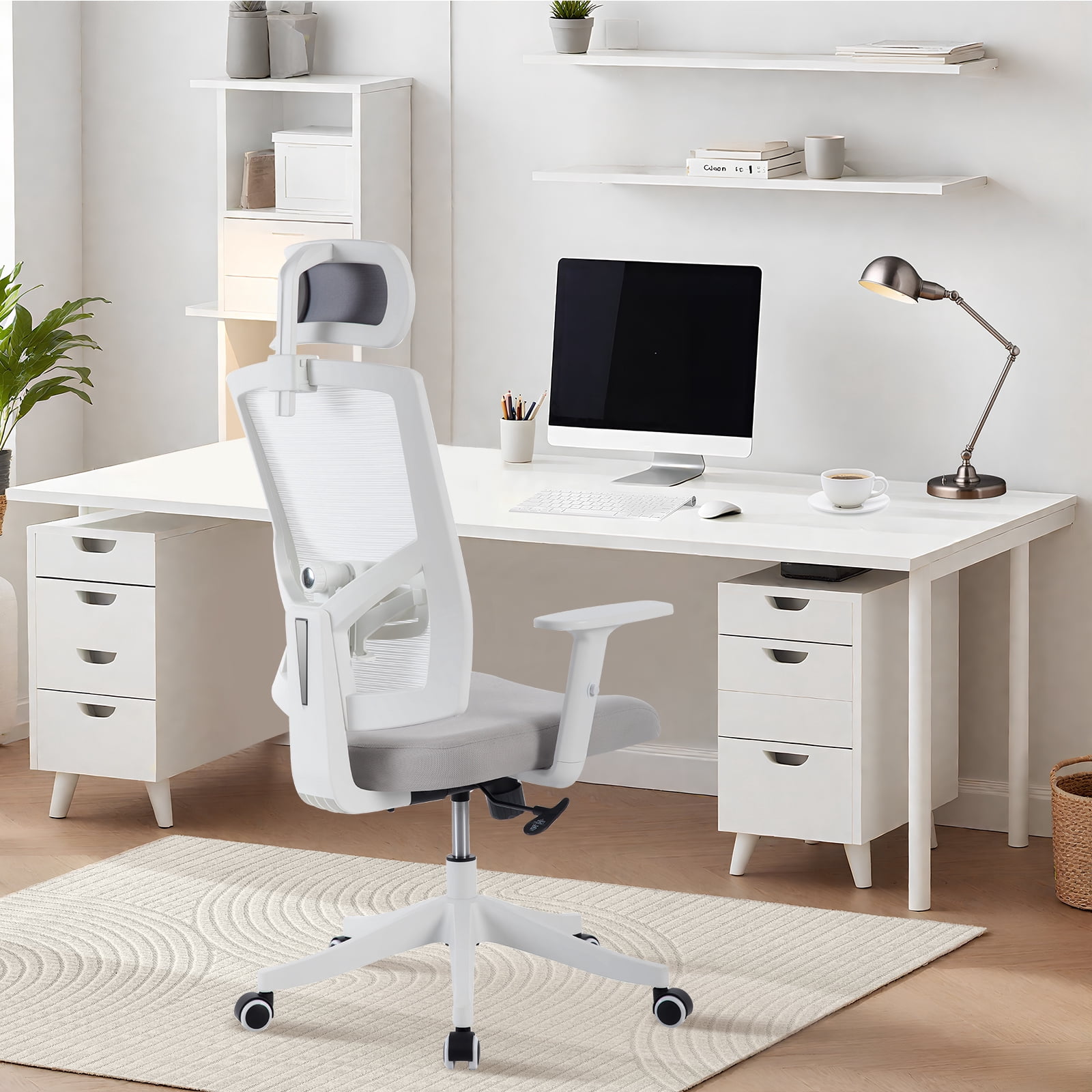 Ergonomic Office Chair with Adjustable Lumbar & Headrest, Adjustable Mesh Desk Chair with Lumbar Support, High Back Swivel Computer Chair with Armrests, Comfortable Desk Chair for Gaming, Studying