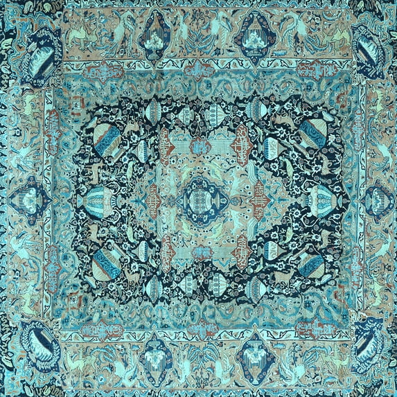 Ahgly Company Indoor Square Animal Light Blue Traditional Area Rugs, 8' Square