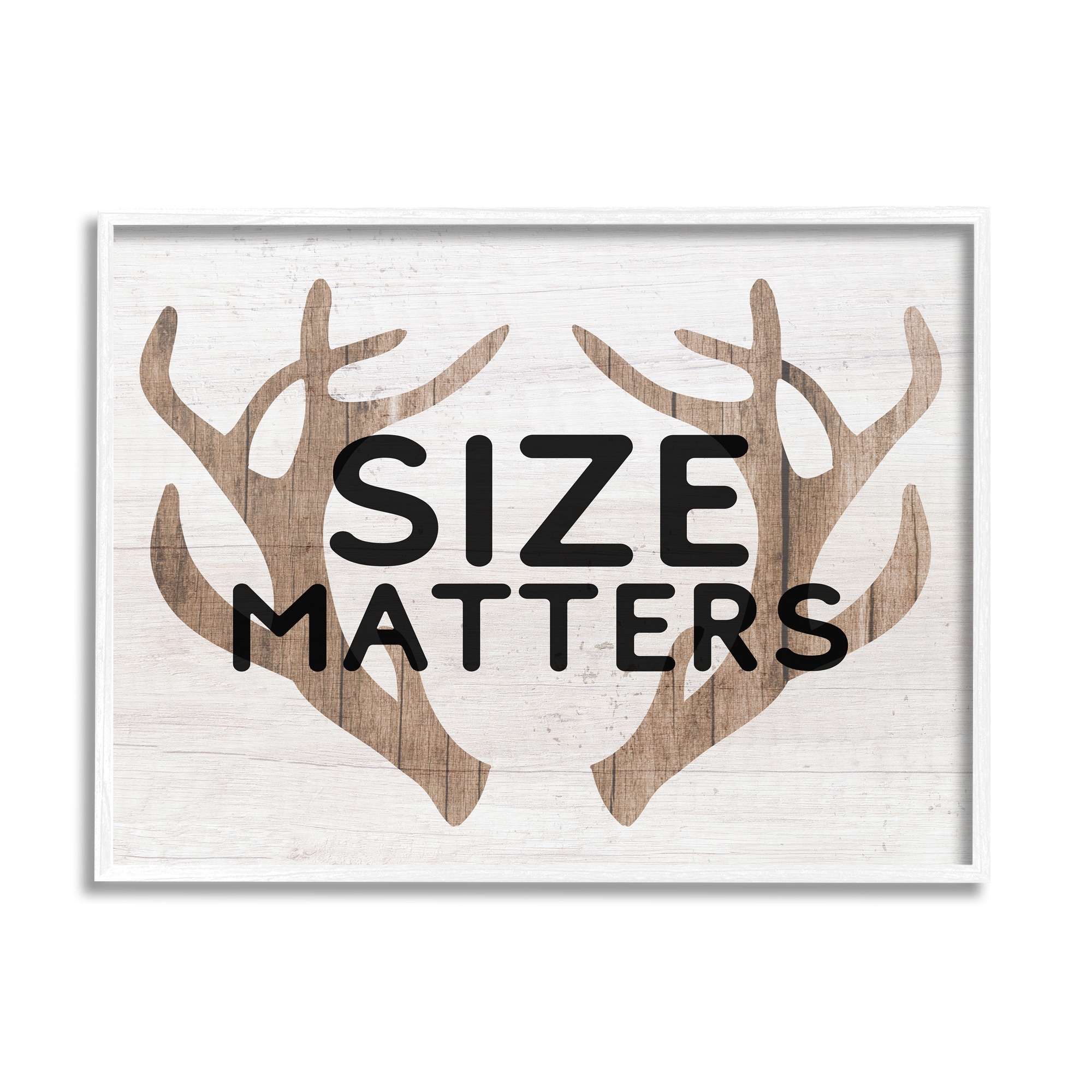 Stupell Industries Size Matters Funny Antlers Rustic Camping Typography Framed Wall Art, 20 x 16, Design by Lil' Rue