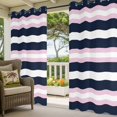 thumbnail image 5 of Outdoor Curtains for Patio Waterproof, Pink Navy Blue Striped Windproof Pravicy Outside Porch Blackout Curtain, Minimalist Abstract Lines Artwork Sun Blocking Grommets Curtains for Cabana 54"x84", 5 of 9