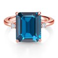 thumbnail image 2 of Gem Stone King 18K Rose Gold Plated Silver 12X10MM London Blue Topaz and 2MM White Lab Grown Diamond 3 Stone Engagement Ring for Women | 7.58 Cttw | Gemstone November Birthstone | Size 5, 2 of 3