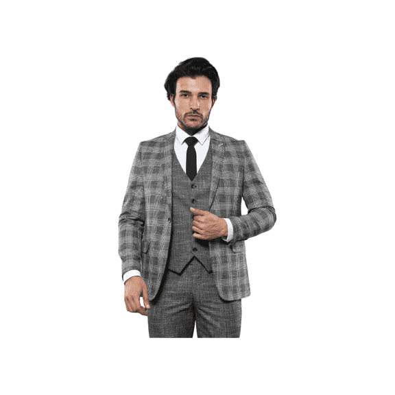 Men 3pc European Vested Suit WESSI by J.VALINTIN Extra Slim Fit JV37 Black White