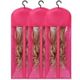 thumbnail image 1 of 3 Piezas Colgador de Peluca Extra y Bolsas de Almacenamiento, Soporte para Extensiones de Cabello una Prueba de Polvo e Impermeable, Diseñado para Pelucas Rosa Roja, 1 of 5