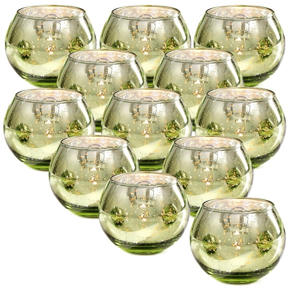 Portavelas votivos LAMORGIFT, cristal de mercurio verde, 12 unidades