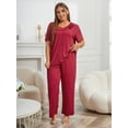 thumbnail image 3 of ebukurty Plus Size Pajama Sets for Women 2 Piece Short Sleeves Ruffled Red Lounge Sets, Sizes 1XL-4XL, 3 of 8