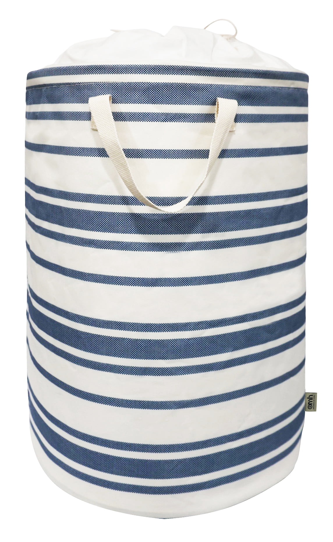 omh ORGANIZE MY HOME – 24 Inches Large Freestanding Round Laundry Hamper with Drawstring Closure, Collapsible Clothes Storage Hamper- Blue Stripes