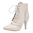 thumbnail image 4 of Stiletto High Heel Dress Combat Boots for Women Leather Lace up Pointed Toe Winter Fall Short Ankle Booties, 4 of 7