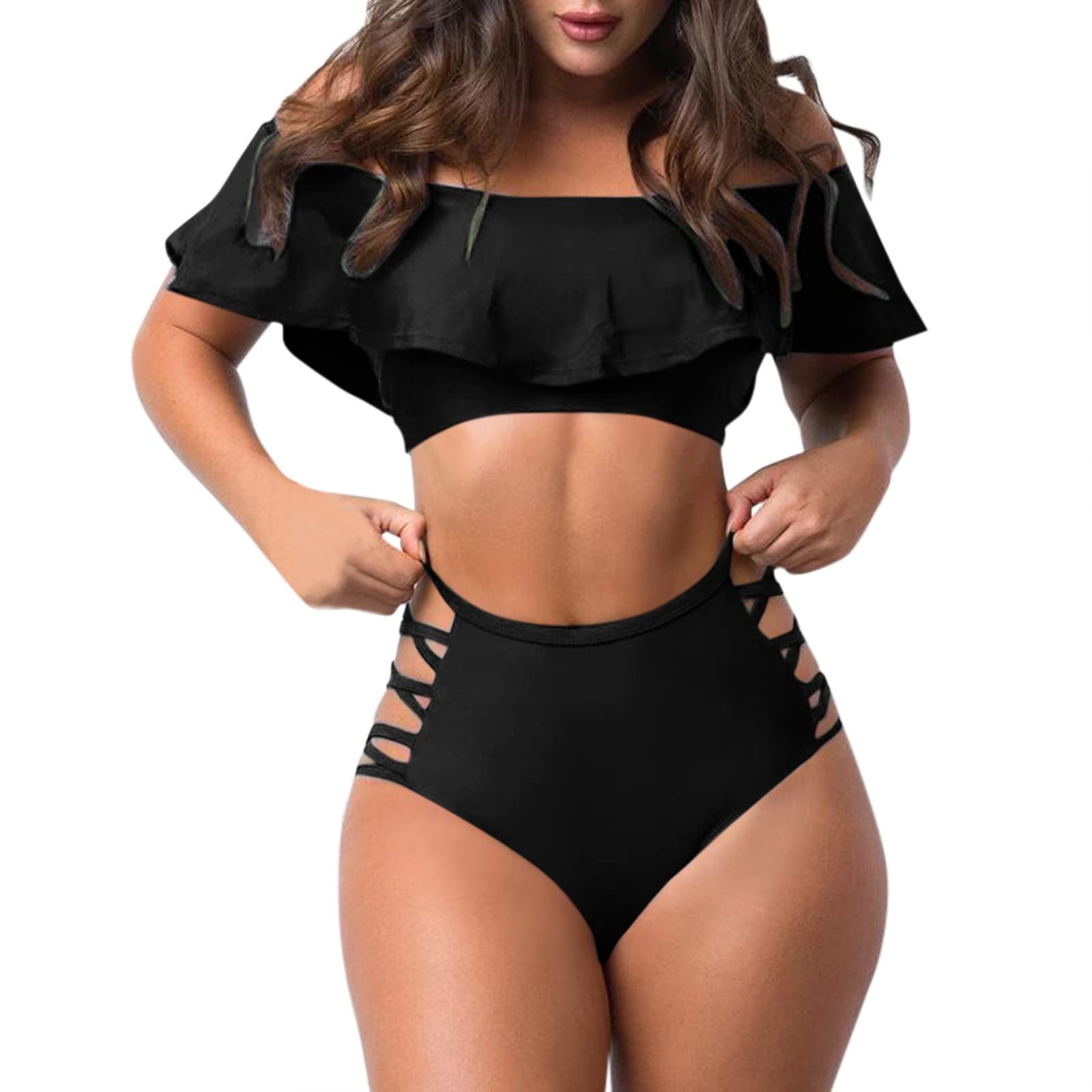 Two Piece Swimsuits for Women Ruffle Flounce Top with Hipster Bottom Womens Bikini Swimsuits