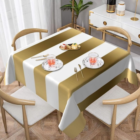 Square Table Cloth, Modern Gold Stripes White Tablecloth Washable Dinng Table Covers Decorative for Kitchen & Table Linens 60" x 60"