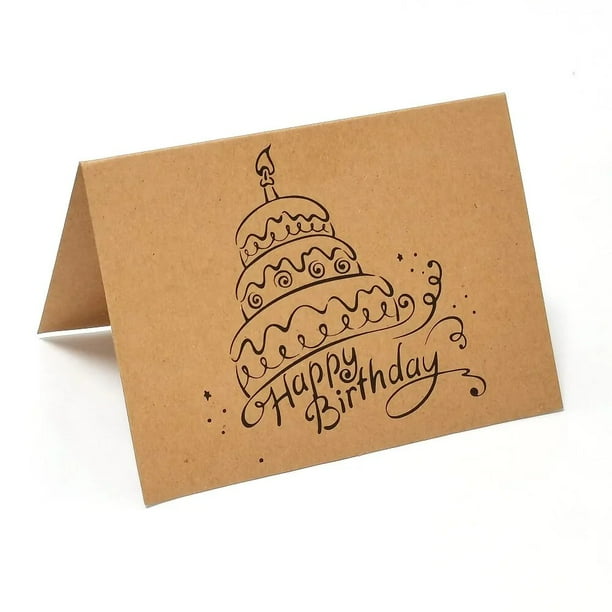 Tarjetas de Felicitación de feliz cumpleaños, Krafts, regalo en blanco, tarjeta de recuerdo de cumpleaños para niños y amigos, 10 piezas por juego