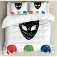 thumbnail image 3 of Outer Space Decor Twin Size Duvet Cover Set, Grunge Illustration of Surreal Alien Head with Motley Effects Threat Forms, Decorative 2 Piece Bedding Set with 1 Pillow Sham, Red Green, by Ambesonne, 3 of 3