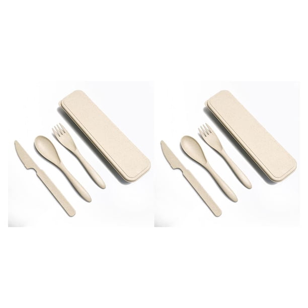 Billuyoard Juego de vajilla de paja de trigo Juego de cubiertos reutilizables lavables portátiles Vajilla para interiores y exteriores con Type2 NO2