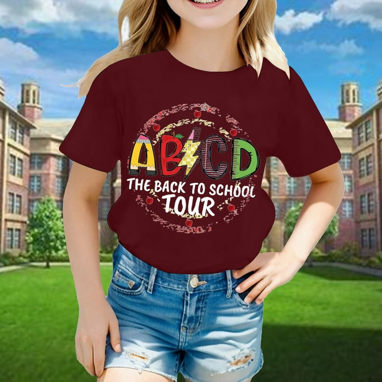 Girl T Shirts Size 14 16 Cheap Kids Back to School Graphic Short Sleeve Round Neck Tee Bright Comfortable for Boys Girls 11 Girls Shirts Size 10 12 130 Walmart