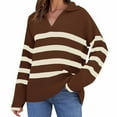 thumbnail image 4 of XFLWAM Women's Fall Winter Sweaters Lapel V Neck Long Sleeve Striped Chunky Knit Oversized Pullover Sweater Jumper Tops Coffee L, 4 of 8