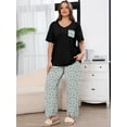 thumbnail image 6 of SHOWMALL Women's Plus Size Loungewear Set Bow Tie Grey 2X 2 Piece Pajama Set Sleepwear for Spring Summer Fall, Short Sleeve Top and Printed Long Pants with Side Pockets, 6 of 7