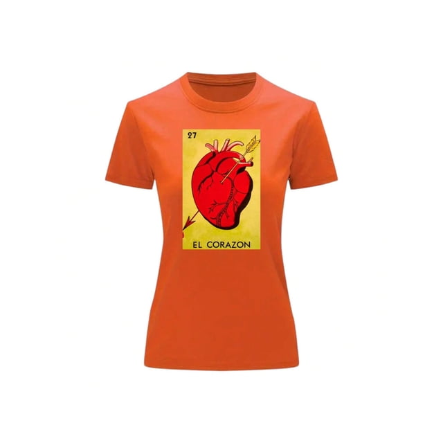 Playera Blusa El Corazon De La Loteria Mexicana Tradicion Mexicana Color Anaranjado Talla Mediana Marca Emil SaEs