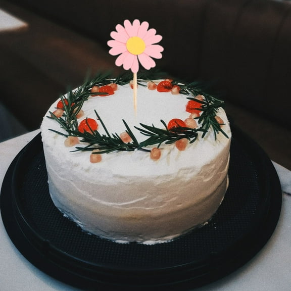 NIAIZEK 36PCS Floral Birthday Cake Decorations Pink Daisy Picks for Women Spring Celebrations