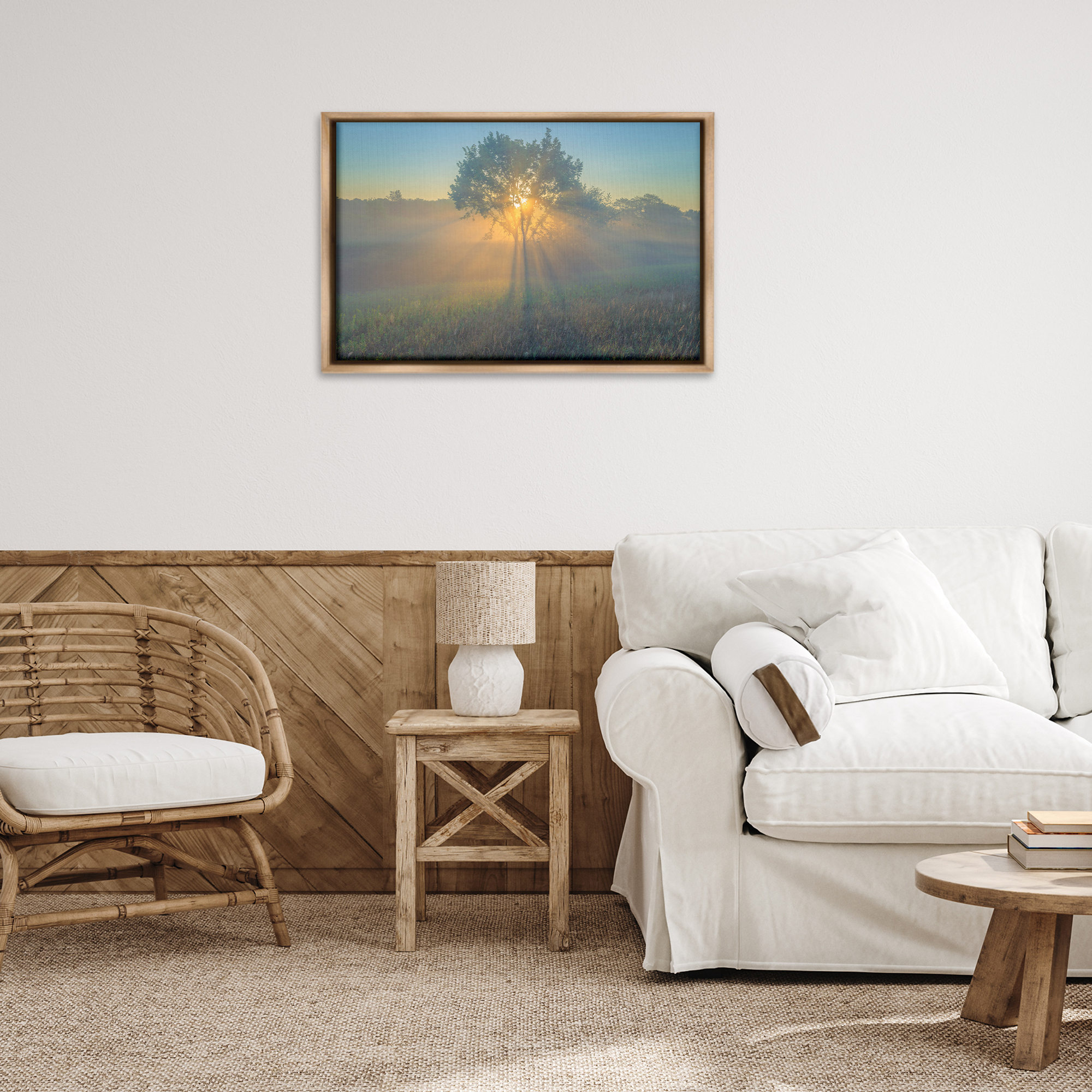 Stupell Industries Bright Sunlit Tree Landscape & Nature Photography Brown Floater Framed Canvas Art Print Wall Art, 31 x 21