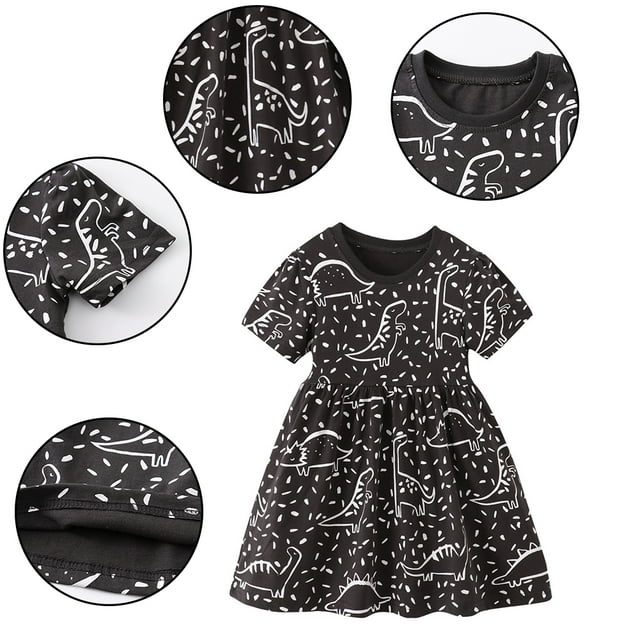 LYMAYTER Robe Décontractée pour Filles Tout-Petits Mode Col en U Robe d'Été Style Western en Coton pour Enfants 2-7 Ans
