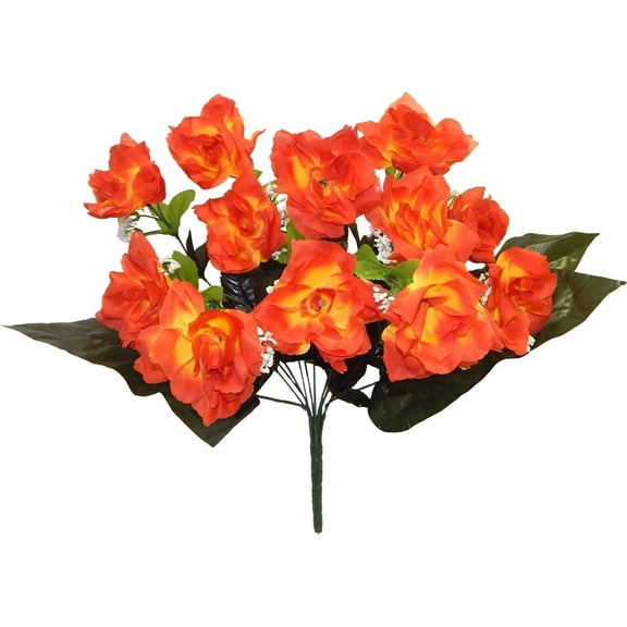 Tangerine Rose with Gypsophila 21in Artificial Polysilk Faux Fake Flower Bush for Craft Home Garden Outdoor Bouquet Arrangement Ceremony Wedding Arch Floral Wall Aisle Decor (Orange, Set of 3)
