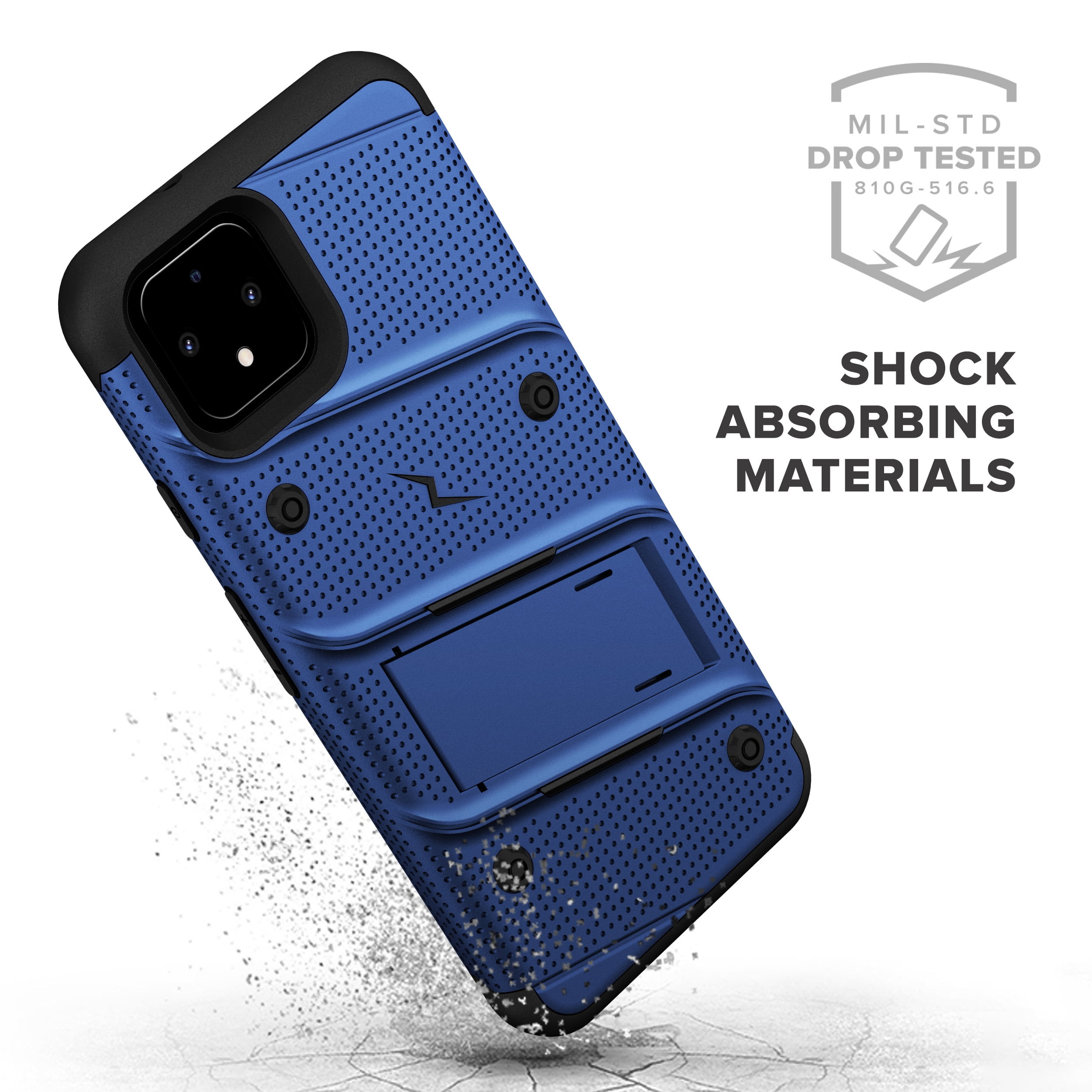 ZIZO BOLT Series Google Pixel 4 XL Case | Heavy-duty Military-grade Drop Protection w/ Kickstand Included Belt Clip Holster Tempered Glass Lanyard (Blue/Black)