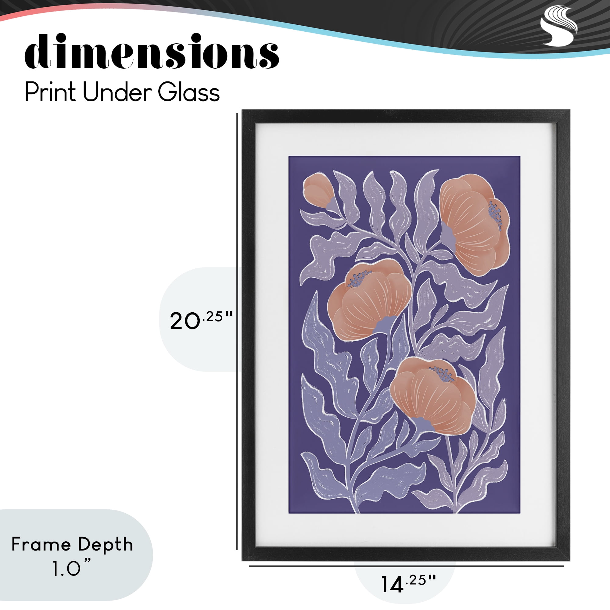 Stupell Industries Midcentury Purple Poppies Black Framed Print Under Glass, design by Martina Pavlova
