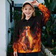 thumbnail image 3 of COEQINE Girls Quarter Zip Pullover, Long Sleeve Loose Fit Sweatshirt with Collar, Soft Polyester Fabric Machine Washable, Cute Casual Style for 7-8 Years, Horse Flame Black, 3 of 7