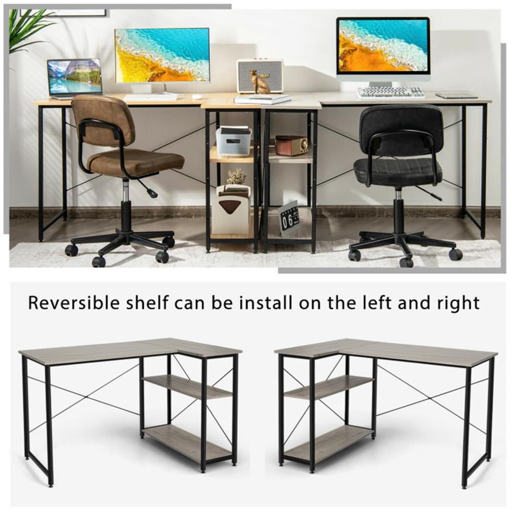 Demi Bonn 48" Reversible L Shaped Computer Desk with Adjustable Shelf, Small Home Office Desk Study Writing Table, Gray