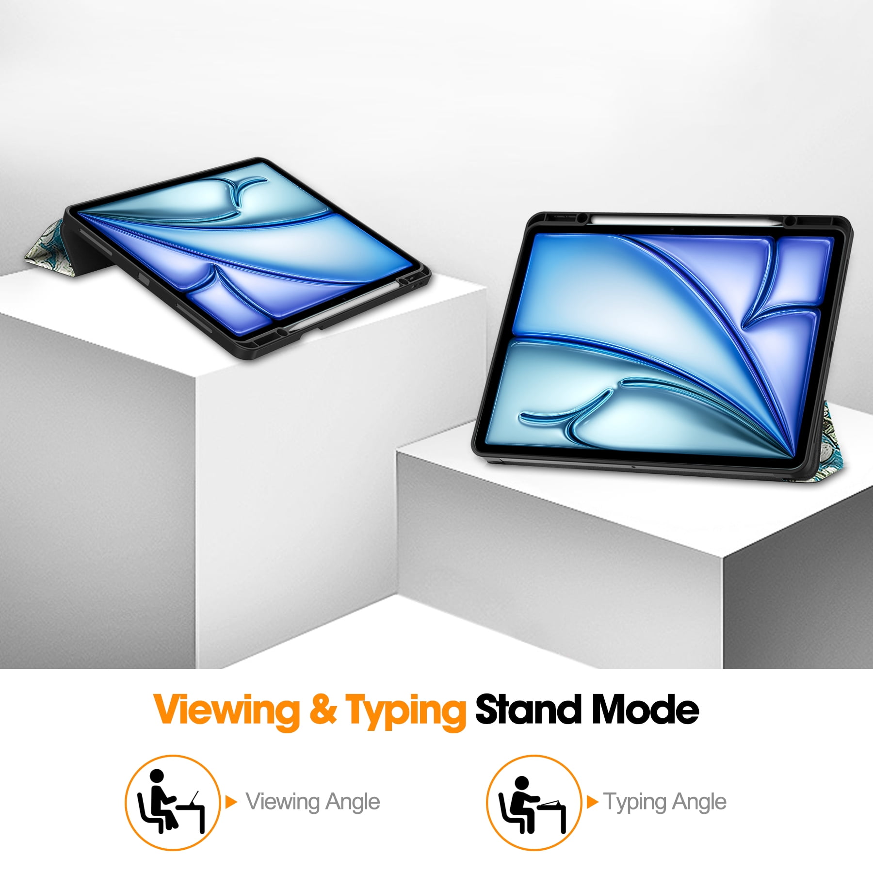 Allytechgroup iPad Air 13 M2 2024 Case, Slim Flip Smart Cover Auto Sleep Wake with Pencil Holder Multi Angle Veiwing Stand Shockproof Case for Apple iPad Air 13 inch 2024,Blossom