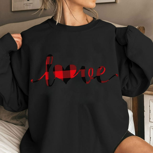 Walmart+ Semaine Aqestyerly Saint-Valentin Amour Imprimé Mode Femme Manches Longues Col Rond T-Shirt Imprimé Blouse Ample Hauts