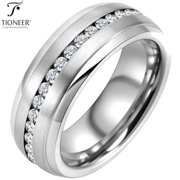 Tungsten Carbide Wedding Band w/ White Cubic Zirconia Eternity Style w